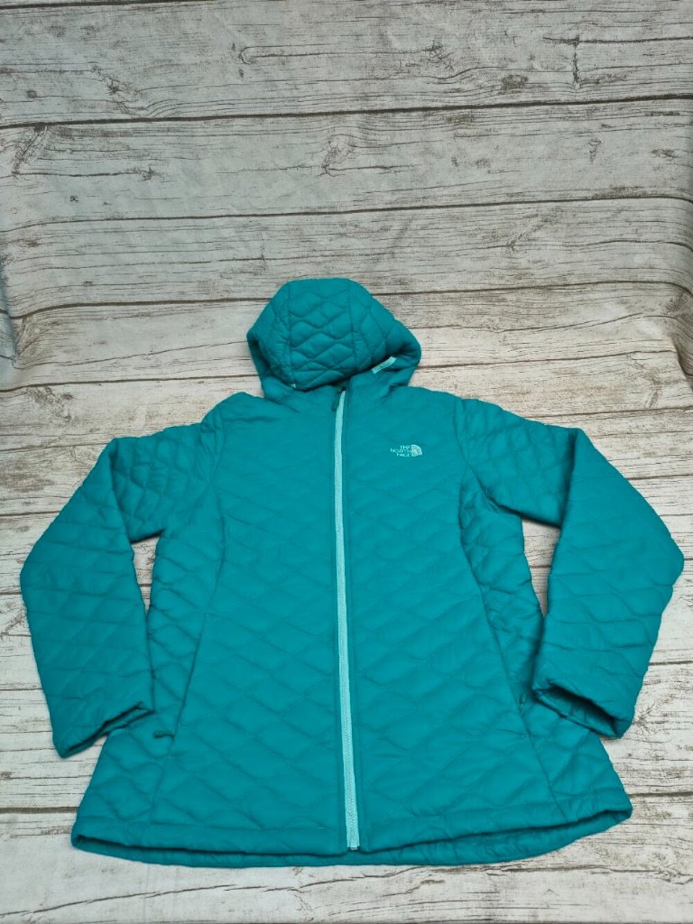 The North Face Teal Quilted Thermoball Hooded Jacket Women's L